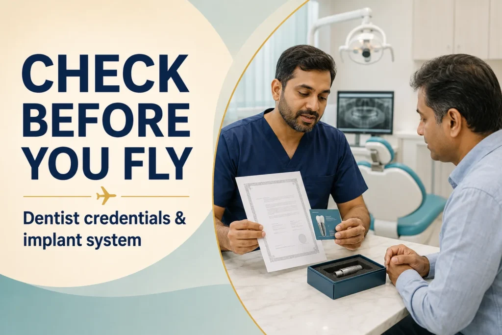 NRI patient checking dentist credentials and implant system before treatment in India
